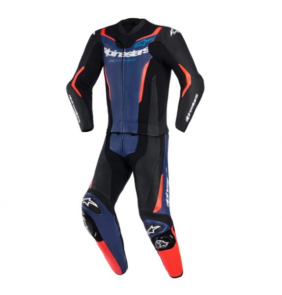 Alpinestars GP Force V2 Lederkombi Zweiteiler Schwarz / Blau / Neonrot
