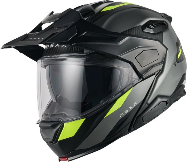 NEXX X.Lifecountry Carbon Klapphelm Terra Grau / Neongelb Matt