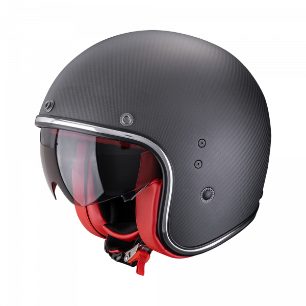 Scorpion Belfast Evo Carbon Jethelm Solid Mattschwarz / Rot (ECE 22-06)