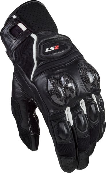 LS2 Spark II perforierte Motorrad Lederhandschuhe Schwarz / Weiß