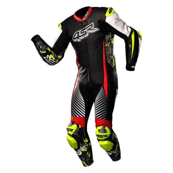 4SR Racing Camo AR Lederkombi Schwarz / Rot / Gelb
