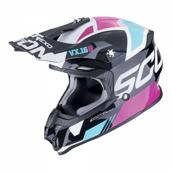 Scorpion VX-16 Evo Air Analog Metal Schwarz / Blau / Rosa (ECE 22-06)