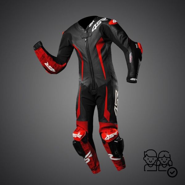 4SR Racing Junior Red AR Lederkombi Schwarz / Rot