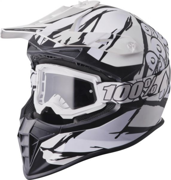 GMS Fortis Graffi Motocrosshelm Goggles Schwarz / Weiß