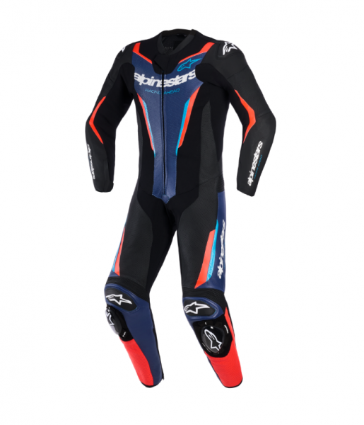 Alpinestars GP Force V2 Lederkombi Einteiler Schwarz / Blau / Neonrot
