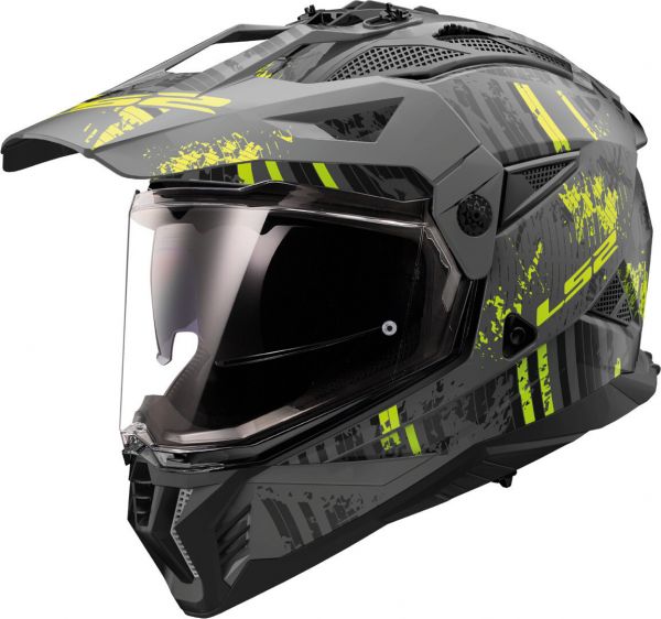 LS2 MX702 Pioneer II Adventurehelm Crazy Matt Schwarz / Grau / Gelb - ECE 22-06