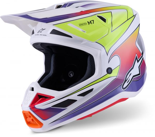 Alpinestars S-M7 Fuse Crosshelm Weiß Gelb Lila