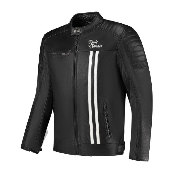 Rusty Stitches Cooper Lederjacke Schwarz / Weiß