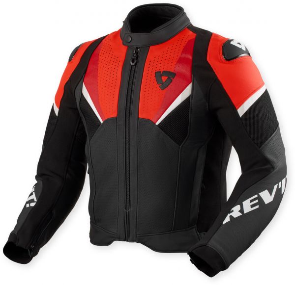 REV'IT! Automate perforierte Motorrad Lederjacke Schwarz / Neon Rot