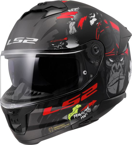 LS2 FF808 Stream II Integralhelm Angry Monkey Matt Schwarz / Rot - ECE 22-06