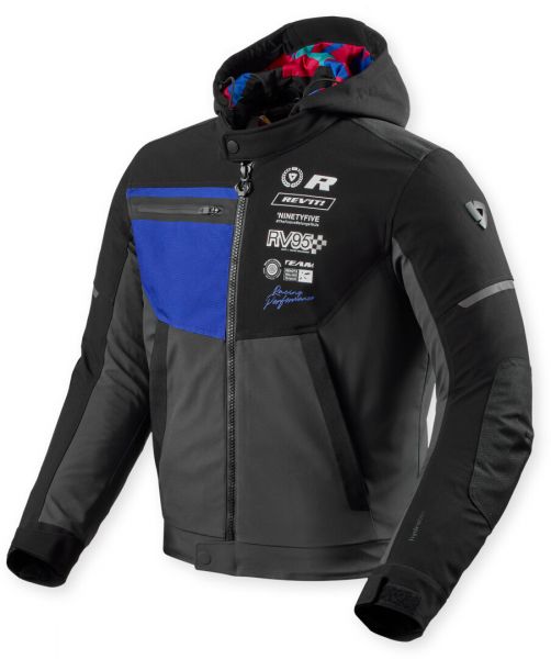 REV'IT! Haste H2O Textiljacke mit Kapuze Schwarz / Blau