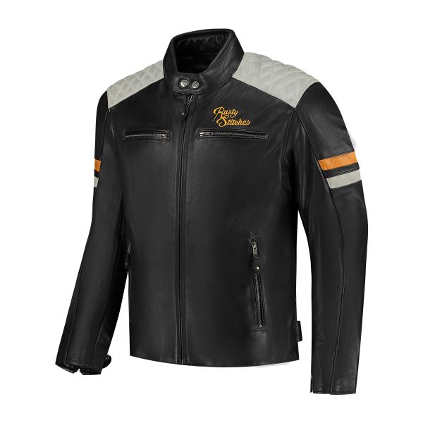 Rusty Stitches Jari V2 Lederjacke Schwarz / Hellgrau / Gold