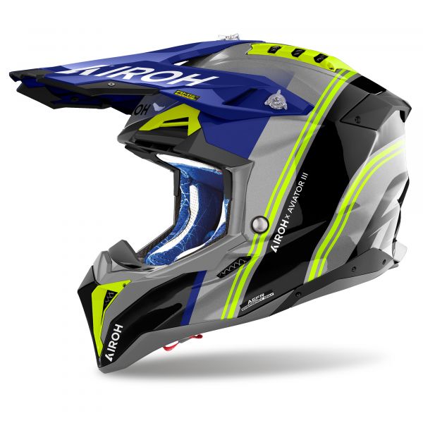 Airoh Aviator 3 Hima Crosshelm Grau / Blau / Fluogelb