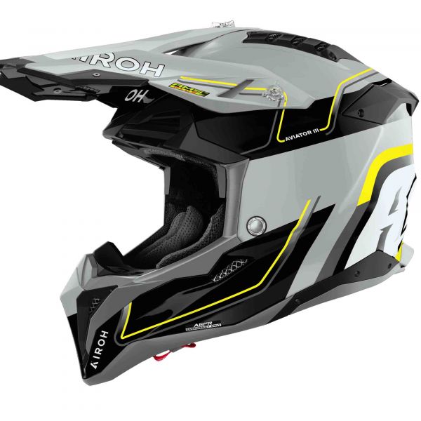 Airoh Aviator 3 Crosshelm Leader Grau / Schwarz / Fluogelb