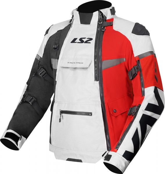 LS2 X-Master wasserdichte Textiljacke Schwarz / Grau / Rot