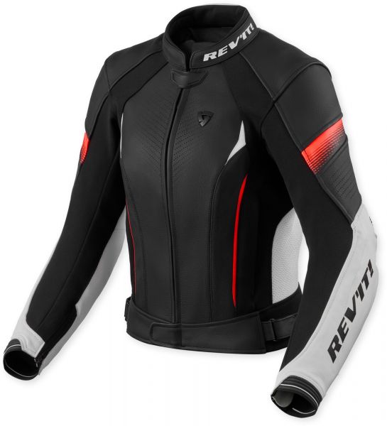 REV'IT! Xena 4 Lederjacke Damen Weiß Neonrot