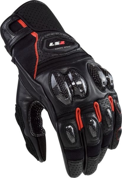 LS2 Spark II perforierte Motorrad Lederhandschuhe Schwarz / Rot