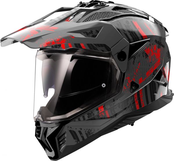 LS2 MX702 Pioneer II Adventurehelm Crazy Schwarz / Grau / Rot - ECE 22-06