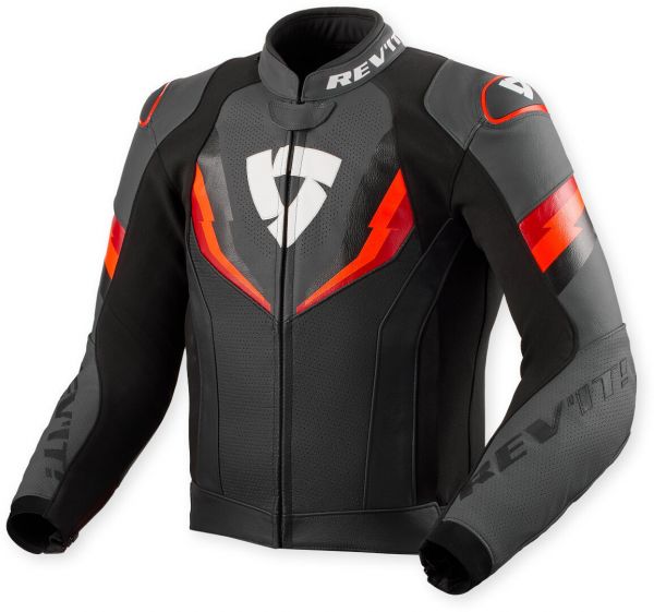 REV'IT! Quantum 3 Lederjacke Schwarz / Neonrot