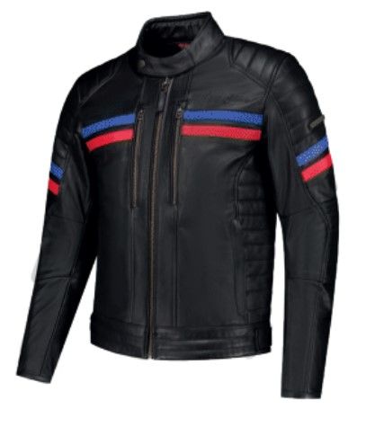 Rusty Stitches Steve Lederjacke Schwarz / Rot / Blau