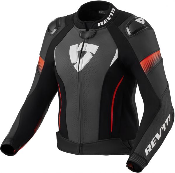 REV'IT! Xena 4 Pro Lederjacke Damen Schwarz / Neonrot
