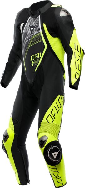 Dainese Audax D-Zip Einteiler Lederkombi perforiert Schwarz / Fluogelb / Weiß
