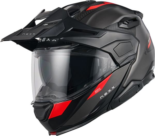 NEXX X.Lifecountry Carbon Klapphelm Terra Grau / Rot Matt