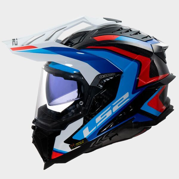 LS2 MX701 Explorer Carbon Crosshelm Frontier II Glanz Weiß / Blau - ECE 22-06