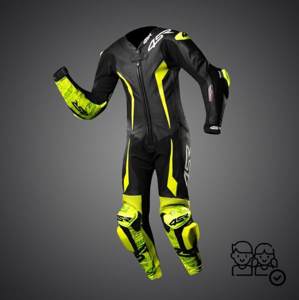 4SR Racing Junior Yellow AR Lederkombi Schwarz / Neongelb