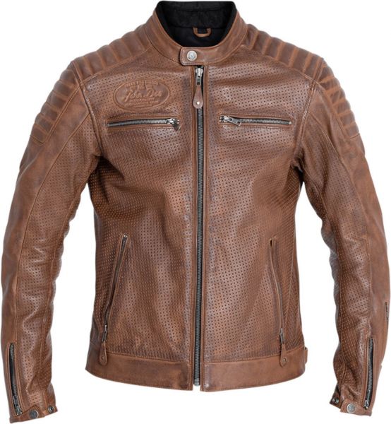 John Doe Storm Perforiertes Leder Motorrad Jacke Tobacco