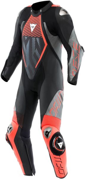 Dainese Audax D-Zip Einteiler Lederkombi perforiert Schwarz / Fluorot / Anthrazit