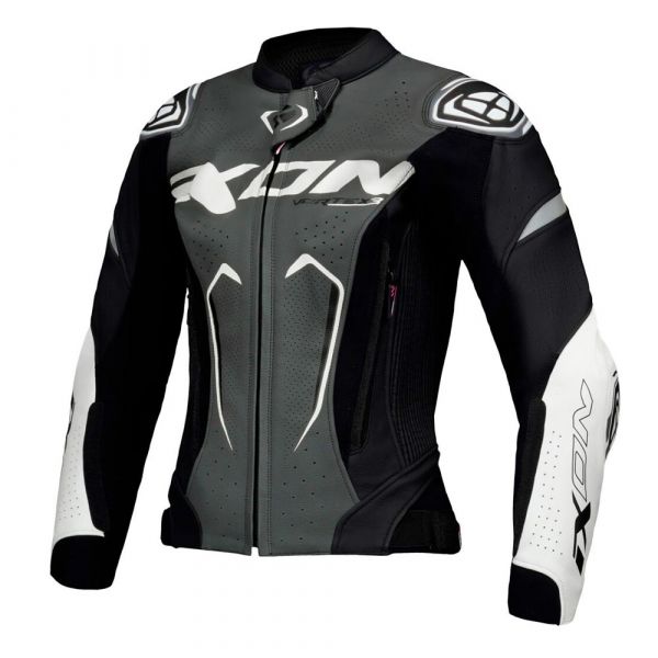 iXON Vortex 3 Lederjacke Damen Schwarz / Anthrazit / Weiß