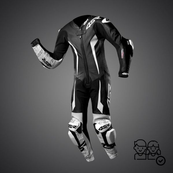 4SR Racing Junior White AR Lederkombi Schwarz / Weiß