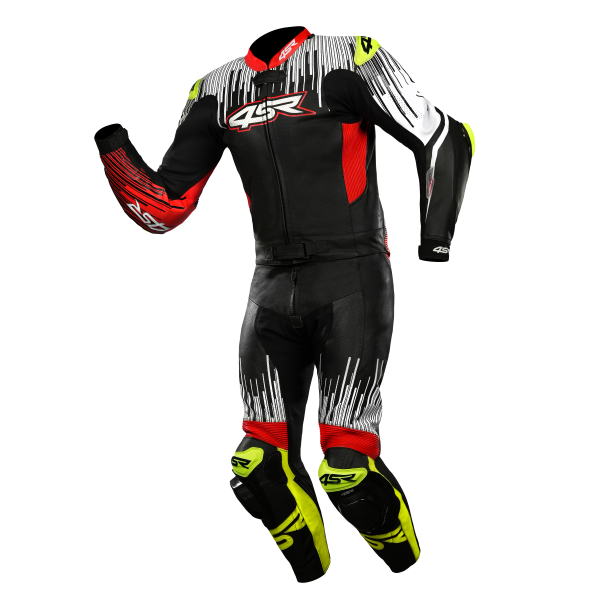 4SR RR Stripes AR Lederkombi Zweiteiler Schwarz / Rot / Neongelb / Weiß