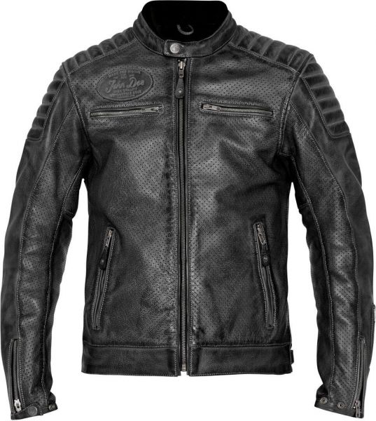 John Doe Storm Perforiertes Leder Motorrad Jacke Schwarz