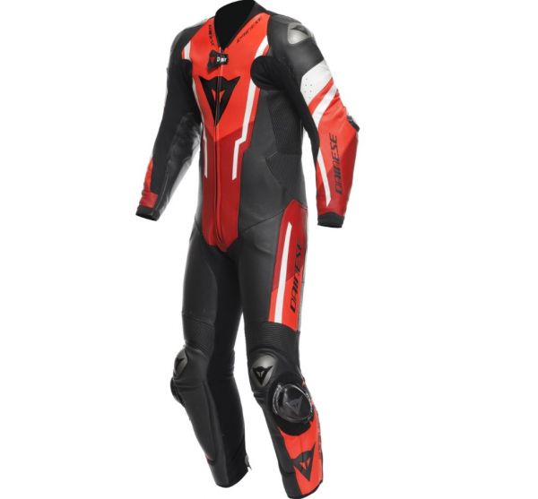 Dainese Misano 3 perforierte D-air® Lederkombi Einteiler Schwarz / Rot / Fluo-Rot