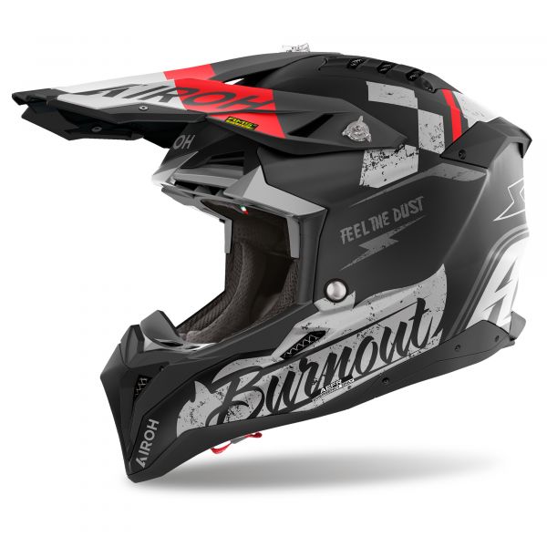 Airoh Aviator 3 Burnout Crosshelm Mattschwarz / Grau / Rot