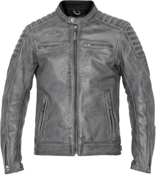 John Doe Storm Perforiertes Leder Motorrad Jacke Grau