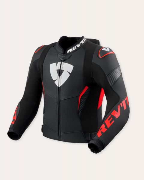 REV'IT! Argon 3 PRO Lederjacke Schwarz / Neonrot