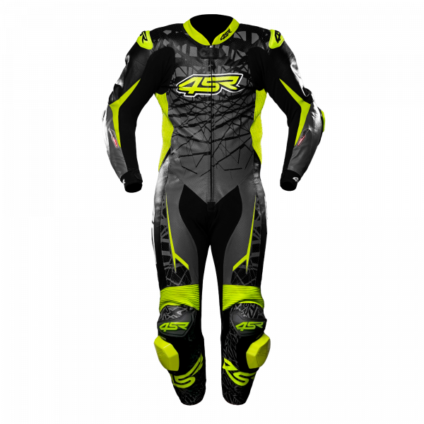 4SR Racing Ultra Light Grey AR Känguruleder Lederkombi Schwarz / Grau / Neongelb