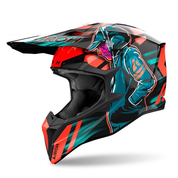 Airoh Wraaap Cyber Crosshelm Schwarz / Orange / Blau
