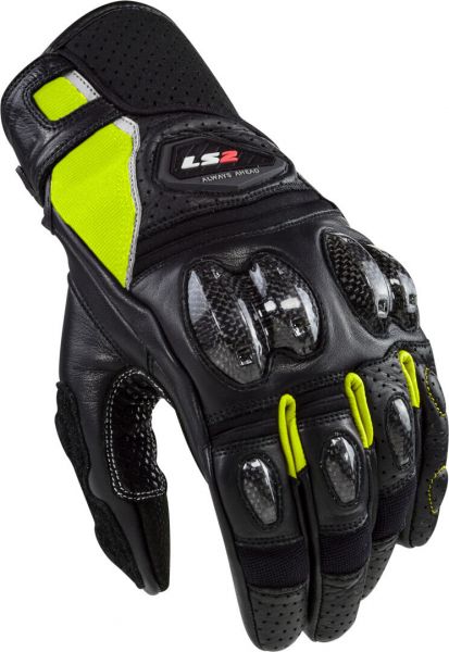 LS2 Spark II perforierte Motorrad Lederhandschuhe Schwarz / Gelb