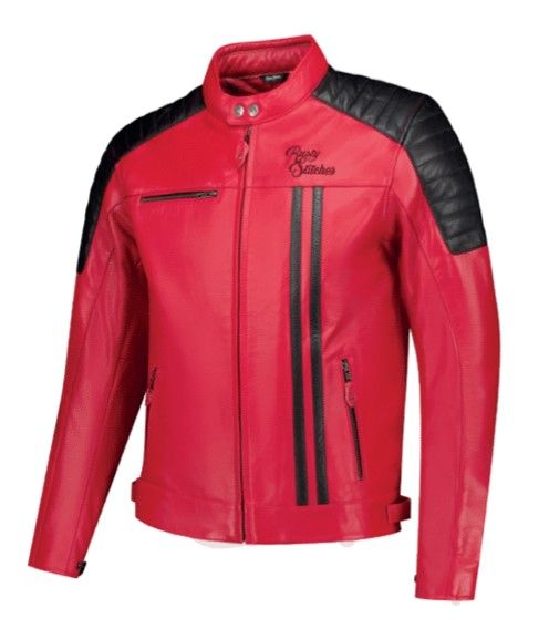 Rusty Stitches Cooper Lederjacke Rot / Schwarz